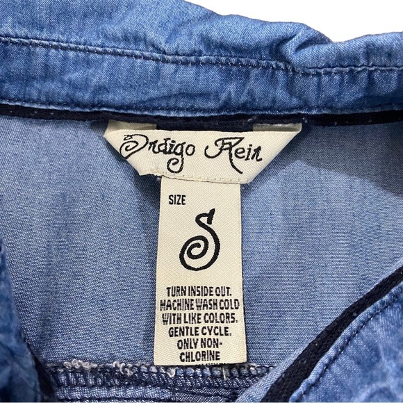 Indigo Rein Women Blue Chambray Button-Front Mini Shirt Dress Sz Sm Denim Pocket - Picture 8 of 14